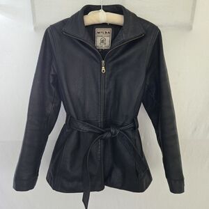 Wilda Black Vintage Women's Leather Belted Jacket